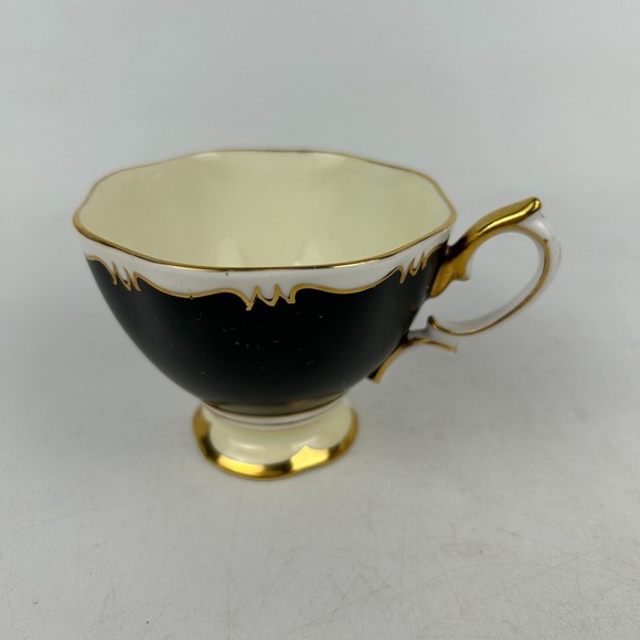 Vintage Royal Albert Tea Cup Black‎ Gold Bone China Cream Interior Replacement - Picture 1 of 8